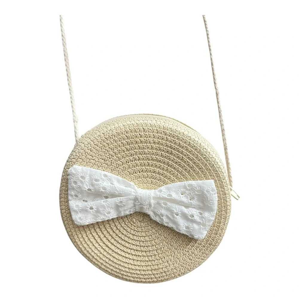 Girls Cream Circle Bag with White Bow
